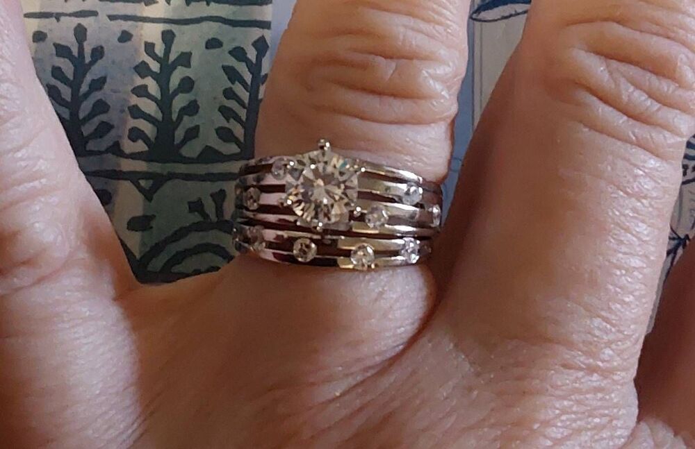 2 Ct. Sterling Silver/Platinum "Constellations" Bridal Wedding Ring Set Sz 8